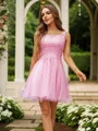 A-Line/Princess Tulle Applique Scoop Sleeveless Short/Mini Dresses