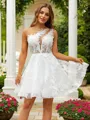 A-Line/Princess Tulle Lace Scoop Sleeveless Short/Mini Dresses