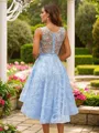A-Line/Princess Lace Ruffles Scoop Sleeveless Asymmetrical Dresses