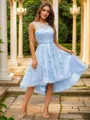 A-Line/Princess Lace Ruffles Scoop Sleeveless Asymmetrical Dresses