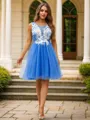 A-Line/Princess Tulle Applique Scoop Sleeveless Short/Mini Dresses
