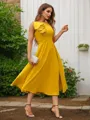 A-Line/Princess Stretch Crepe Ruffles Scoop Sleeveless Tea-Length Dresses