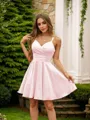 A-Line/Princess Silk like Satin Ruched V-neck Sleeveless Short/Mini Dresses