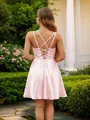 A-Line/Princess Silk like Satin Ruched V-neck Sleeveless Short/Mini Dresses
