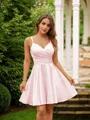 A-Line/Princess Silk like Satin Ruched V-neck Sleeveless Short/Mini Dresses