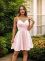 A-Line/Princess Silk like Satin Ruched V-neck Sleeveless Short/Mini Dresses