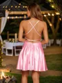 A-Line/Princess Silk Like Satin Ruffles Spaghetti Straps Sleeveless Short/Mini Dresses