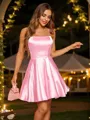 A-Line/Princess Silk Like Satin Ruffles Spaghetti Straps Sleeveless Short/Mini Dresses
