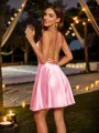 A-Line/Princess Silk Like Satin Ruffles Spaghetti Straps Sleeveless Short/Mini Dresses