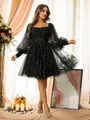 A-Line/Princess Ruffles Square Long Sleeves Knee-Length Dresses