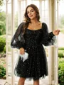 A-Line/Princess Ruffles Square Long Sleeves Knee-Length Dresses