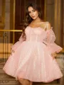 A-Line/Princess Ruffles Straps Long Sleeves Knee-Length Dresses