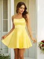 A-Line/Princess Silk like Satin Ruffles Spaghetti Straps Sleeveless Short/Mini Dresses