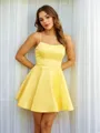 A-Line/Princess Silk like Satin Ruffles Spaghetti Straps Sleeveless Short/Mini Dresses