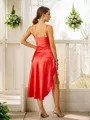 Sheath/Column Silk like Satin Ruched Straps Sleeveless Tea-Length Dresses