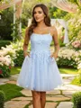 A-Line/Princess Tulle Applique Spaghetti Straps Sleeveless Short/Mini Dresses