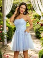 A-Line/Princess Tulle Applique Spaghetti Straps Sleeveless Short/Mini Dresses
