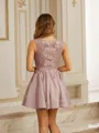 A-Line/Princess Charmeuse Lace Scoop Sleeveless Short/Mini Dresses