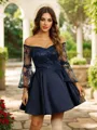 A-Line/Princess Satin Lace Off-the-Shoulder Long Sleeves Short/Mini Dresses