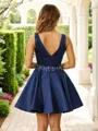 A-Line/Princess Satin Applique V-neck Sleeveless Short/Mini Dresses