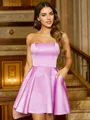 A-Line/Princess Satin Ruffles Strapless Sleeveless Short/Mini Dresses