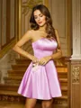 A-Line/Princess Satin Ruffles Strapless Sleeveless Short/Mini Dresses