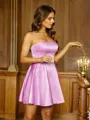 A-Line/Princess Satin Ruffles Strapless Sleeveless Short/Mini Dresses