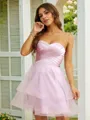 A-Line/Princess Tulle Ruched Sweetheart Sleeveless Short/Mini Dresses