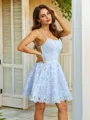 A-Line/Princess Lace Ruffles Spaghetti Straps Sleeveless Short/Mini Dresses