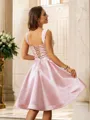 A-Line/Princess Satin Beading Straps Sleeveless Knee-Length Dresses