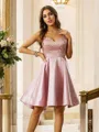 A-Line/Princess Satin Beading Straps Sleeveless Knee-Length Dresses