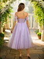 A-Line/Princess Tulle Ruffles Off-the-Shoulder Sleeveless Tea-Length Dresses