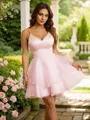 A-Line/Princess Organza Ruffles V-neck Sleeveless Short/Mini Dresses