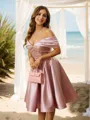 A-Line/Princess Satin Beading Off-the-Shoulder Sleeveless Knee-Length Dresses