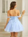 A-Line/Princess Tulle Applique Off-the-Shoulder Sleeveless Short/Mini Dresses