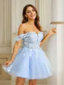 A-Line/Princess Tulle Applique Off-the-Shoulder Sleeveless Short/Mini Dresses