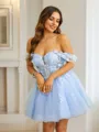 A-Line/Princess Tulle Applique Off-the-Shoulder Sleeveless Short/Mini Dresses