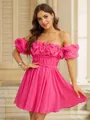 A-Line/Princess Chiffon Ruched Off-the-Shoulder Short Sleeves Short/Mini Dresses