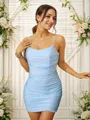 Sheath/Column Ruched Spaghetti Straps Sleeveless Short/Mini Dresses