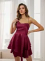 A-Line/Princess Silk like Satin Layers Spaghetti Straps Sleeveless Short/Mini Dresses