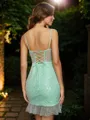 Sheath/Column Lace Sequins Spaghetti Straps Sleeveless Short/Mini Dresses