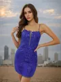 Sheath/Column Tulle Sequin Spaghetti Straps Sleeveless Short/Mini Dresses