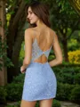 Sheath/Column Tulle Applique Spaghetti Straps Sleeveless Short/Mini Dresses