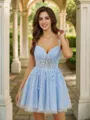 A-Line/Princess Tulle Applique Spaghetti Straps Sleeveless Short/Mini Dresses