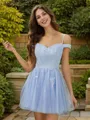 A-Line/Princess Tulle Applique Off-the-Shoulder Sleeveless Short/Mini Dresses
