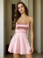 A-Line/Princess Silk Like Satin Spaghetti Straps Sleeveless Short/Mini Dresses