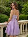 A-Line/Princess Tulle Applique Spaghetti Straps Sleeveless Short/Mini Dresses