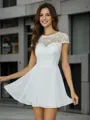 A-Line/Princess Chiffon Applique Jewel Short Sleeves Short/Mini Dresses