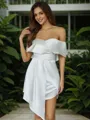 Sheath/Column Silk Like Satin Ruffles Off-the-Shoulder Sleeveless Short/Mini Dresses