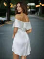 Sheath/Column Silk Like Satin Ruffles Off-the-Shoulder Sleeveless Short/Mini Dresses
